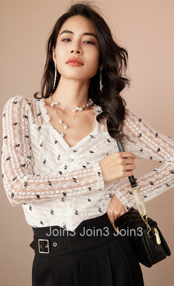 Summer New French Style Elegant Lace Base Shirt Slim Fit Sheer V-neck Top for Women 2680