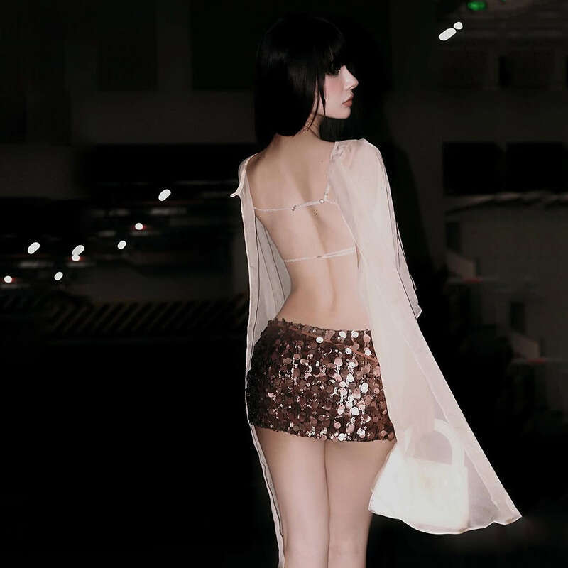 2025 Spring Summer New Street Fashion Sexy Mesh Round Neck Backless Blouse for Women 56f