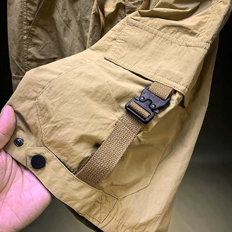 2025 Summer Thin Casual Shorts Mens Trendy Brand Loose Multi Pocket Straight Tube Quick Drying Workwear Pentagram Pants W250724