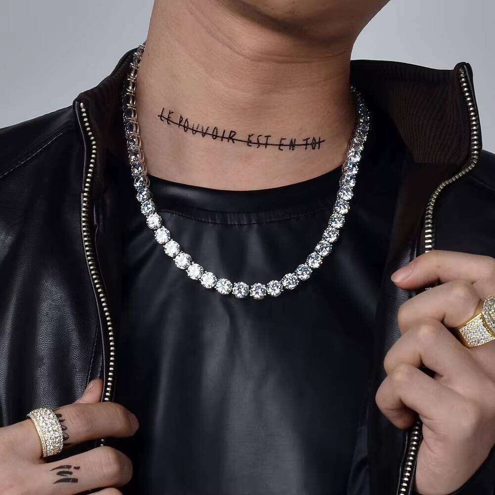 Hip-hop jewelry bracelets and necklacesReady To Ship Hip Hop Choker Iced Out Jewelry 5mm Vvs Dia Chain Moissanite Tennis Necklace