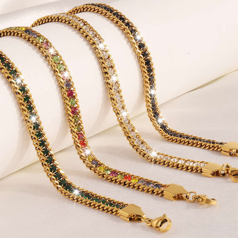 Titanium for Women High-End Wholesale Fashion Simple Stainless Steel Three-Layer Inlaid Dia Versatile Light Bracelet