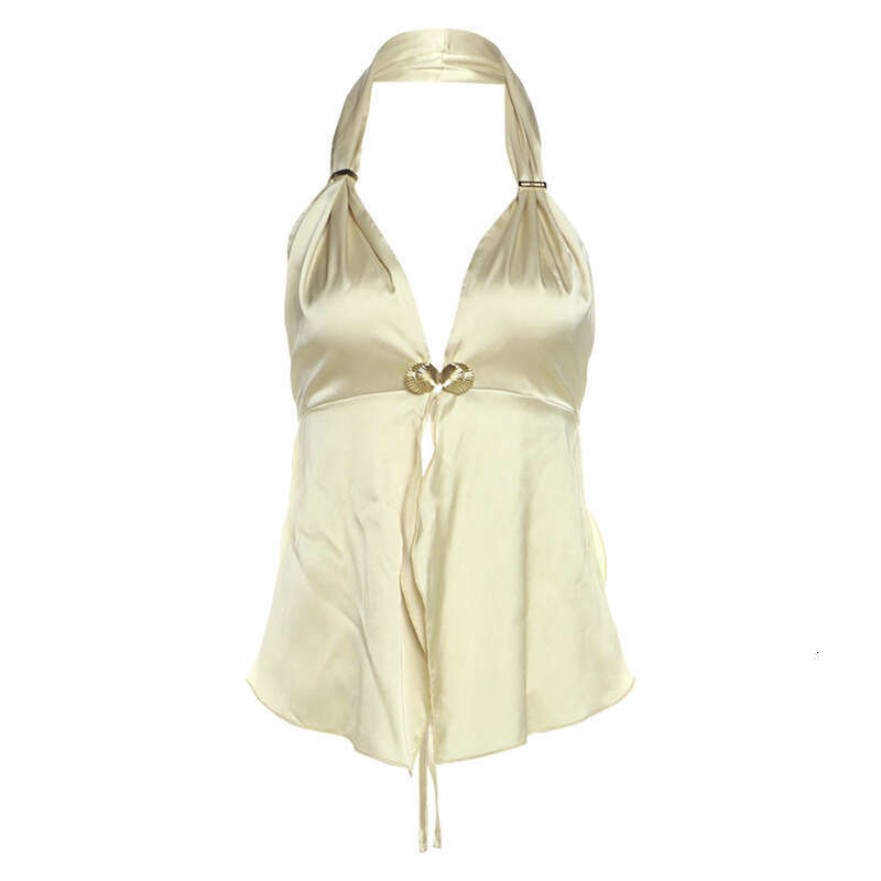 2025 Summer New Hollow Out Sexy Hot Girl Halter Backless Deep V Sleeveless Versatile Camisole for Women 312