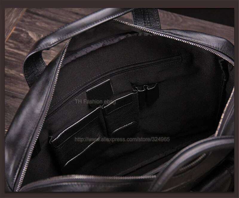 Men Genuine Business bag Leather Laptop 15.6"inch Office Bag Briefcase male portfolio men Black OLOEY