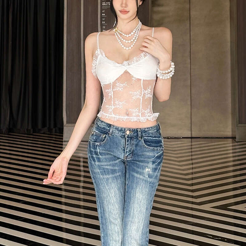 2025 Summer New Style Crop Top Sleeveless Lace Trim Slim Fit Versatile Camisole Vest for Women 263