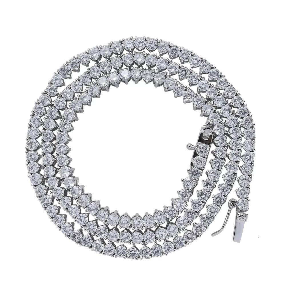 BC213 3mm 16 18 20 22 Brass Setting CZ 3 Prong Tennis Chain Necklace Gold/Silver Color Iced Out Cubic Zirconia