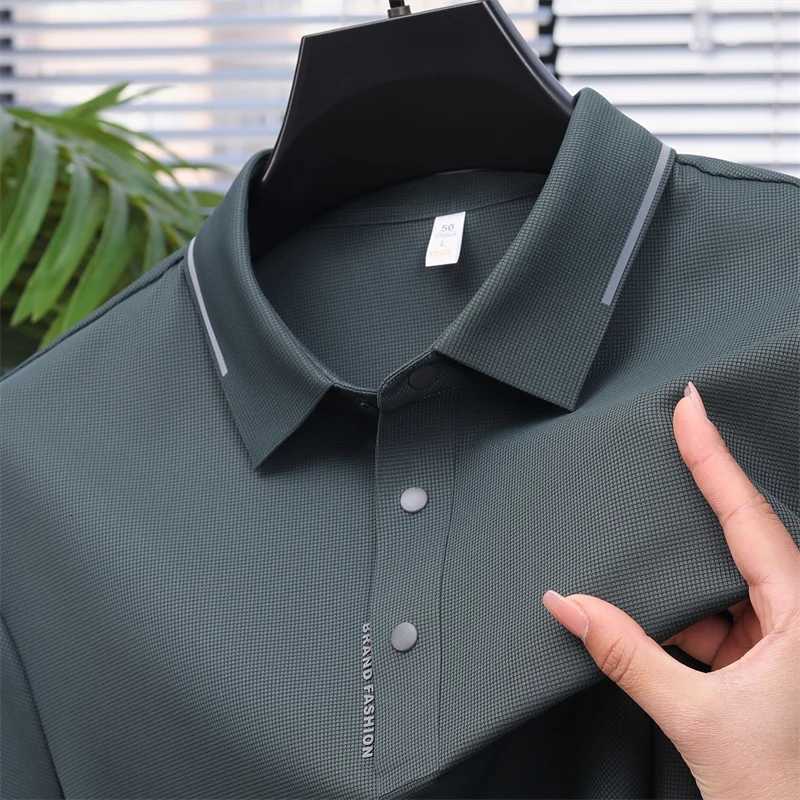 Business Polo Shirt Solid Color Quick-drying Versatile Top Ice Silk Seamless Short-sleeved T-shirt Men 2024 Summer New Style XJ250725