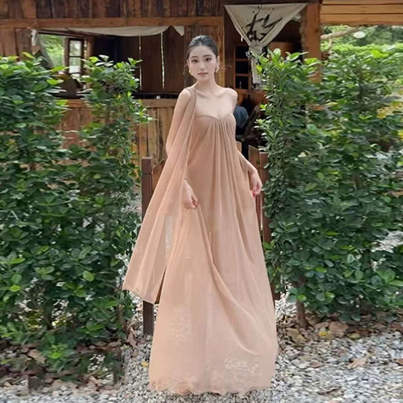 2025 Spring New Women's Solid Color Loose Street Fashion Off-Shoulder Tube Dress 6e6