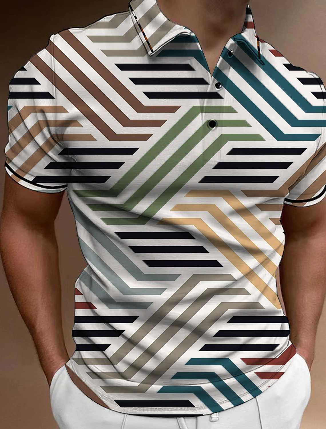 Mens Striped Block Button Polo Shirts Casual Short Sleeves Mens Polo Tee Shirt Mens Tops Streetwear Mens Golf Clothing Clothes XJ250725