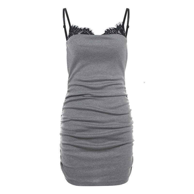 2024 Summer New Style Solid Color Sexy Strap Lace Edge High Waist Bodycon Dress for Women 561