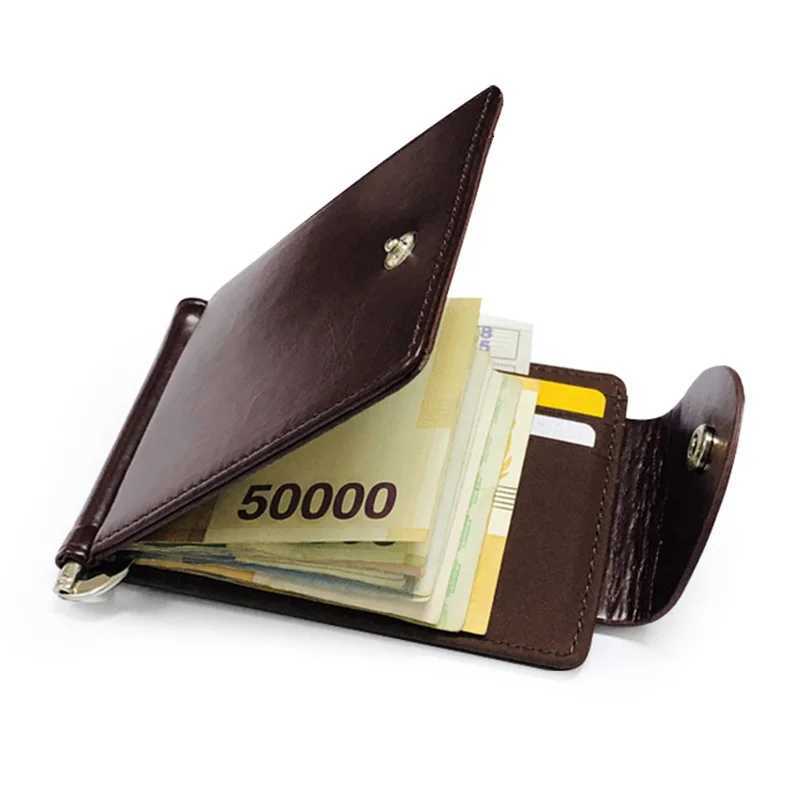 New Fashion Short Small Mens Leather Money Clip Wallet With Metal Clamp Mini Purse For Male Cash Holder 4 Colors Z250725