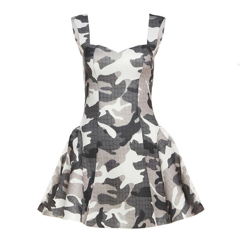 2025 Summer New Sleeveless Backless Waist-Cinching Camouflage Elegant Slim Fashion Casual Dress for Women 8e5