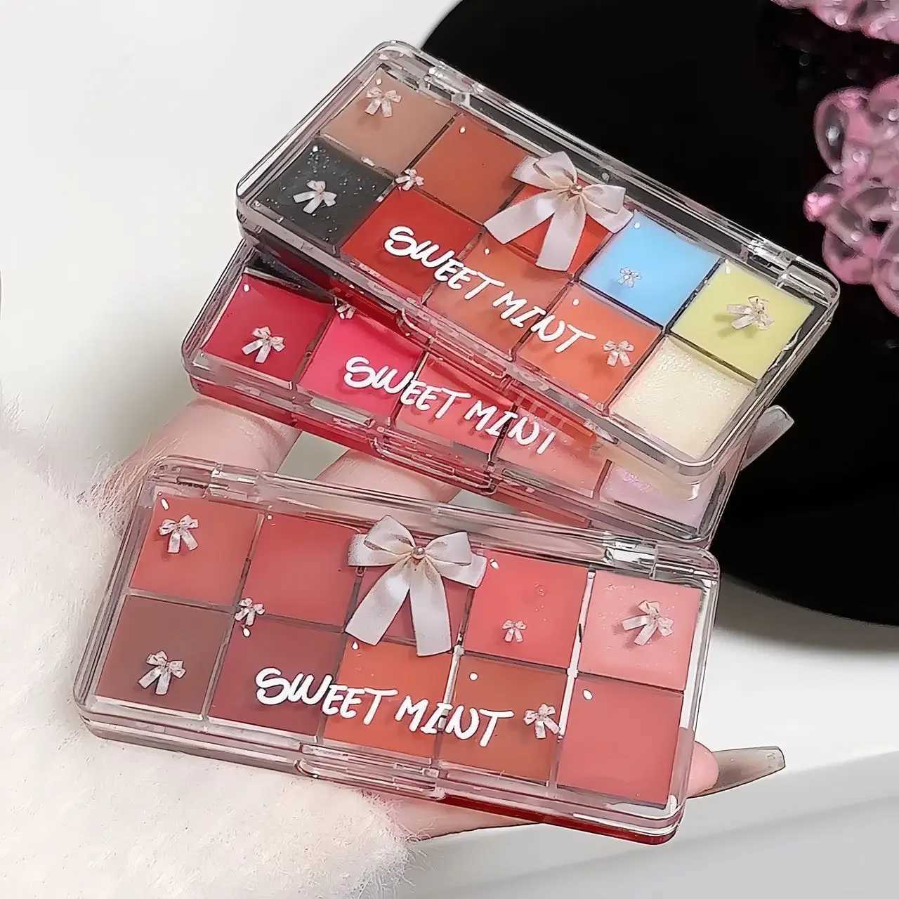 10-Color Lip Jelly Plate Mirror Crystal Lip Gloss Moisturizing Water Glass Red Orange Lip Oil Balm Sexy Plump Makeup PaletteXJ250724