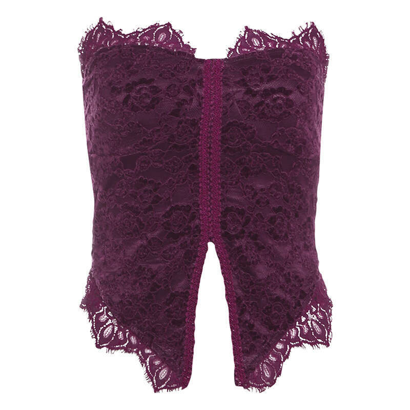 2024 Autumn Winter New Women's Solid Color Fashion Sexy Tube Dyed Lace Cropped Tank Top b62