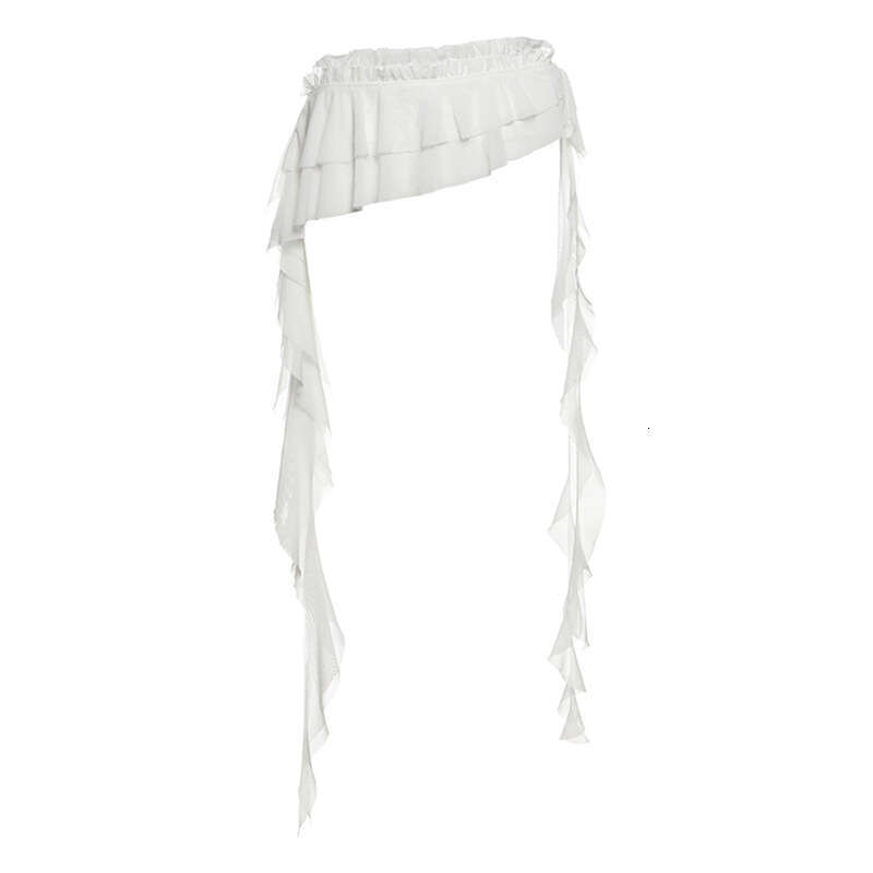 2025 Women's Summer New Solid Color Street Fashion High Waist Casual Irregular Ribbon 3f4