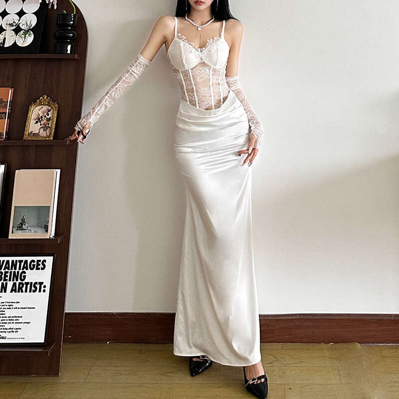 2024 Autumn Winter New Women's Solid Color Slim High Waist Fashion Strap Sexy Backless Dress 9a9