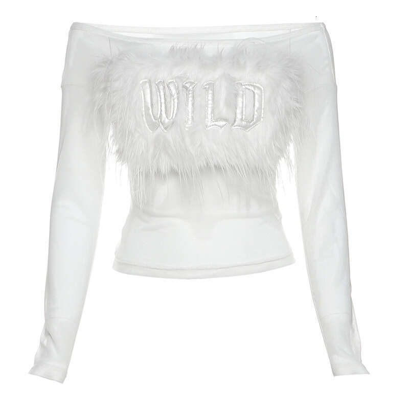 Women's Clothing 2024 Autumn Winter New Solid Color Long Sleeve Off-Shoulder Mesh See-Through Top for Women 68d