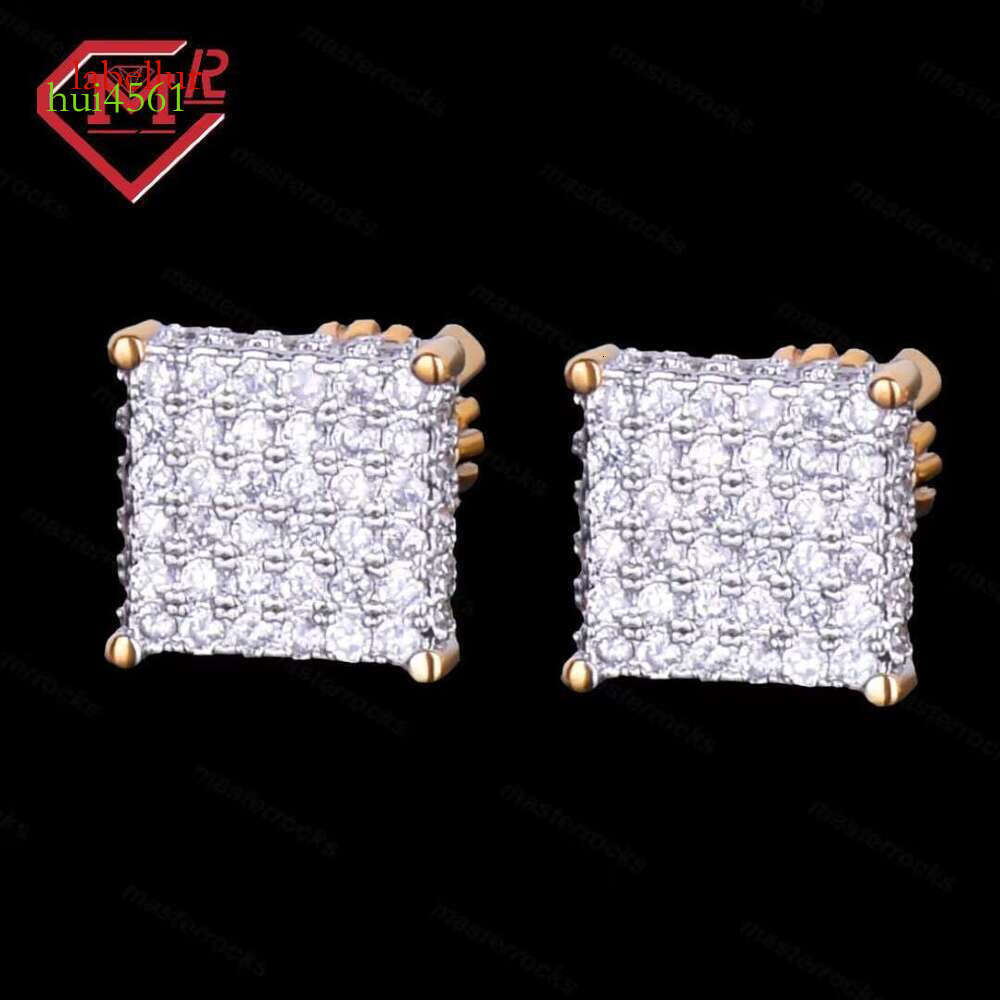 Square Moissanite S Pure Sier Hiphop Fashion Cool Men's Earrings