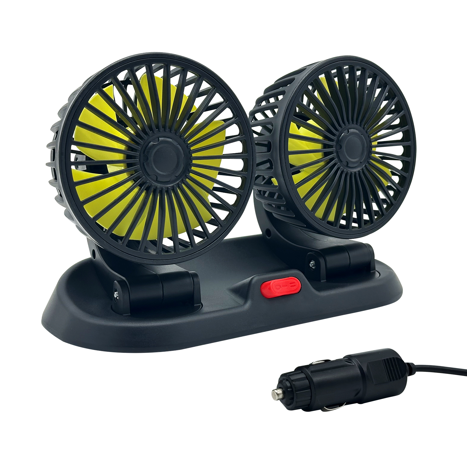 Adjustable Car Cool Fan, Dual Head Design, 2-speed Adjustable, 360° Rotating Portable Car Fan,12V Cigarette Lighter Powered, Suitable for Caravan, Sed
