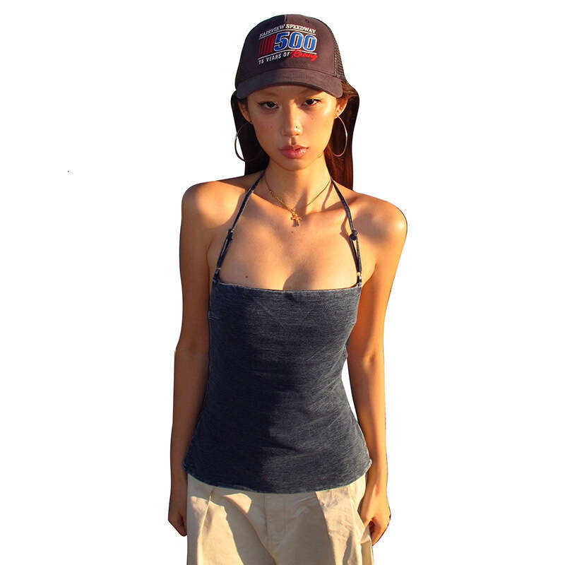 2025 Summer New Halter Neck Backless Slim Sexy Hot Girl Pure Desire Versatile Camisole Top Women's Clothing 945