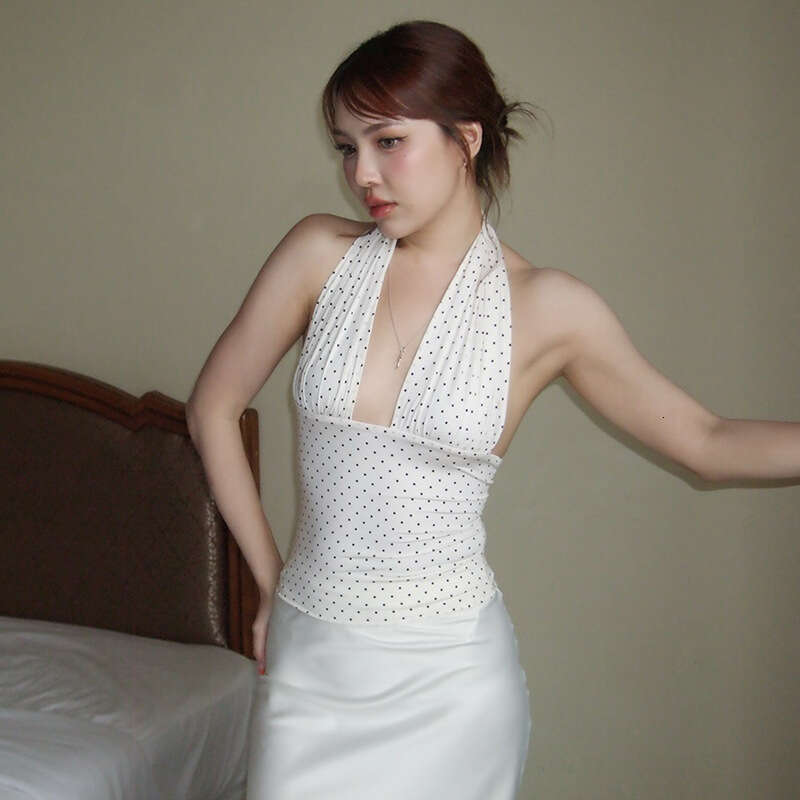 2025 Summer New V-Neck Sleeveless Polka Dot Camisole Hot Girl Slim Halter Top for Women c23