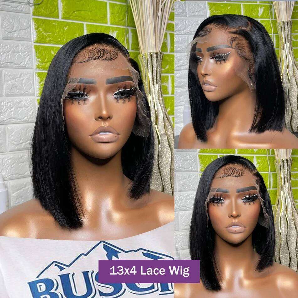 Straight 13X4 Human Hair Frontal 200% Remy Pre Plucked Transparent Lace 4X4 Short Bob Wigs For Women