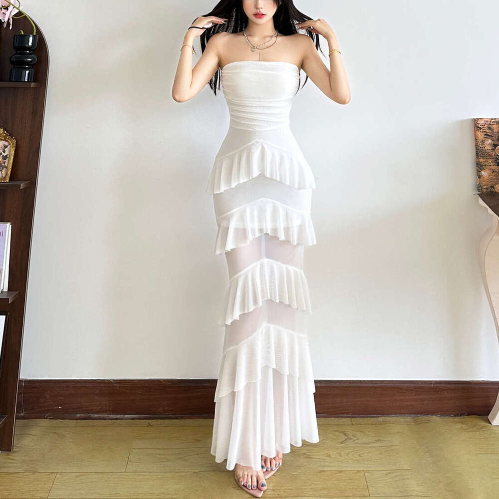 2025 Summer New Fashion Solid Color Waist-Cinching Slim Sleeveless Backless Elegant Strapless Long Dress 21a