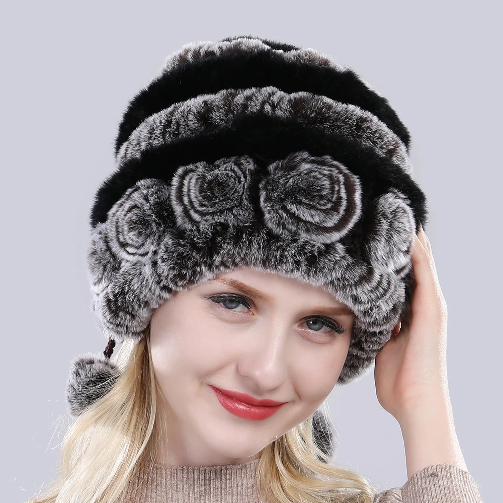 Natural Soft Knitted Rex Rabbit Fur Hat Russia Women Winter 100% Genuine Rex Rabbit Fur Caps Lady Warm Rex Rabbit Fur Hats 250724