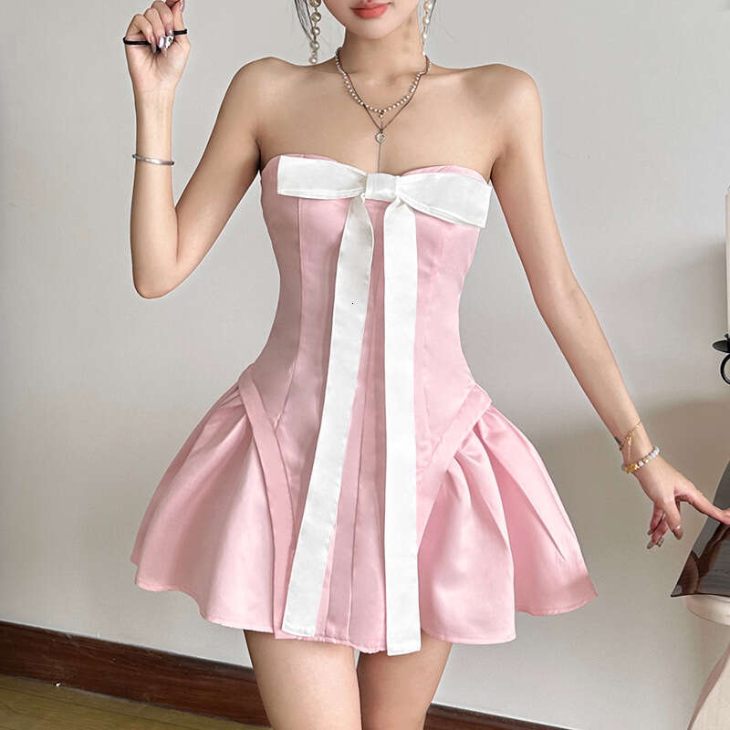 2024 Autumn Winter New Women's Solid Color Slim High Waist Fashion Off-Shoulder Tube Dress e42