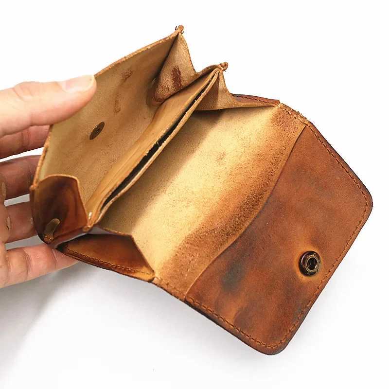 Genuine Leather Wallet for Men Women Vintage Handmade Short Small Mens Wallets Card Holder Original Leather Coin Purse Z250725