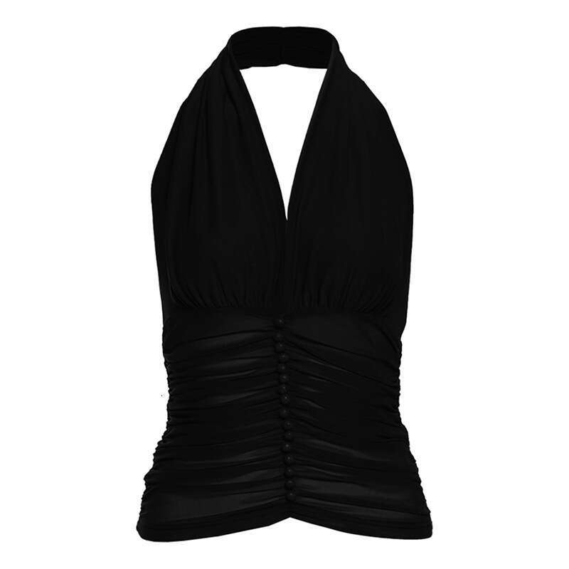 2025 Summer New Sexy Deep V Neck Halter Strap Short Slimming Tank Top for Women 90d