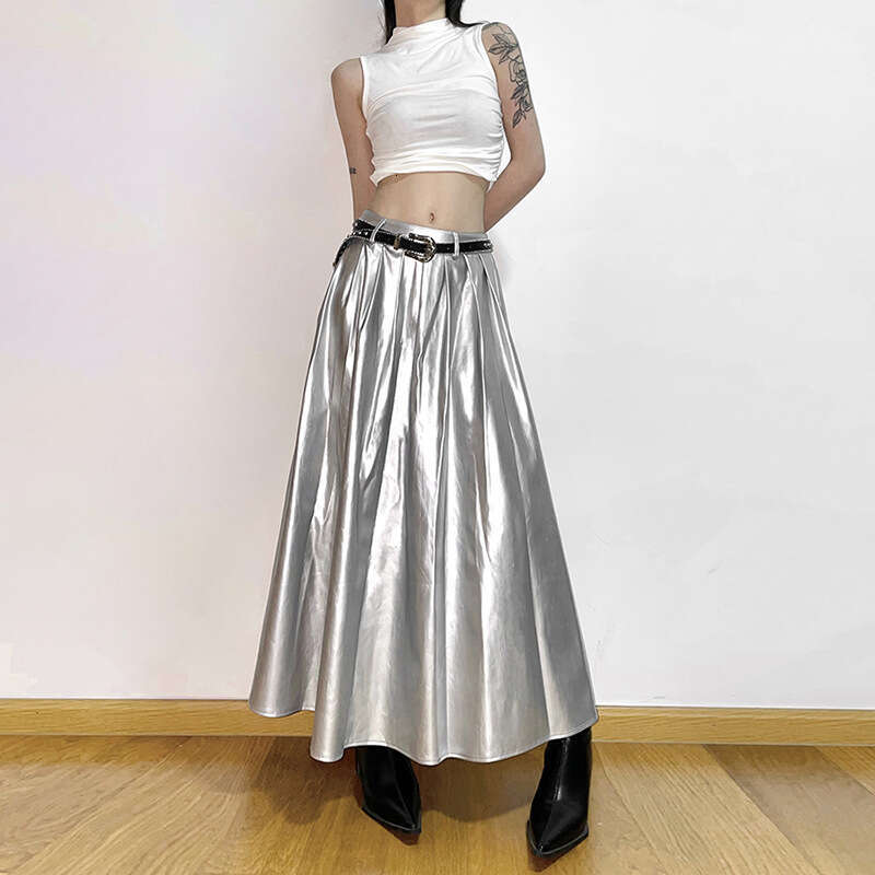 2023 Summer New Women's Solid Color Loose Street Fashion High Waist Slimming Pleated Skirt 7bb