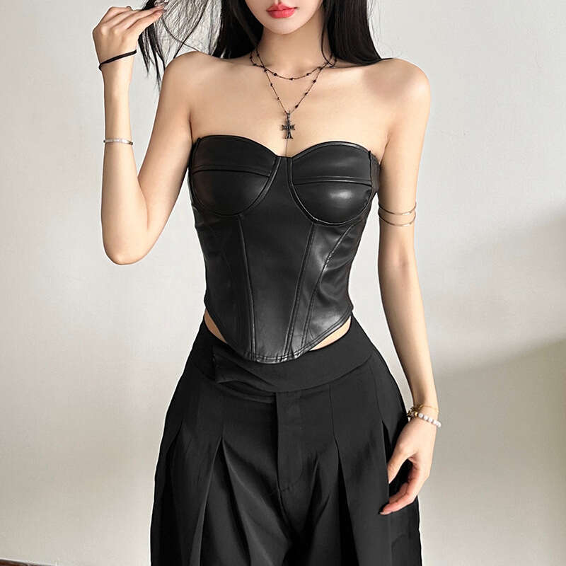 2024 Autumn Winter New Women's Solid Color Slim Street Fashion Off-Shoulder Wrap Chest Backless Vest 613