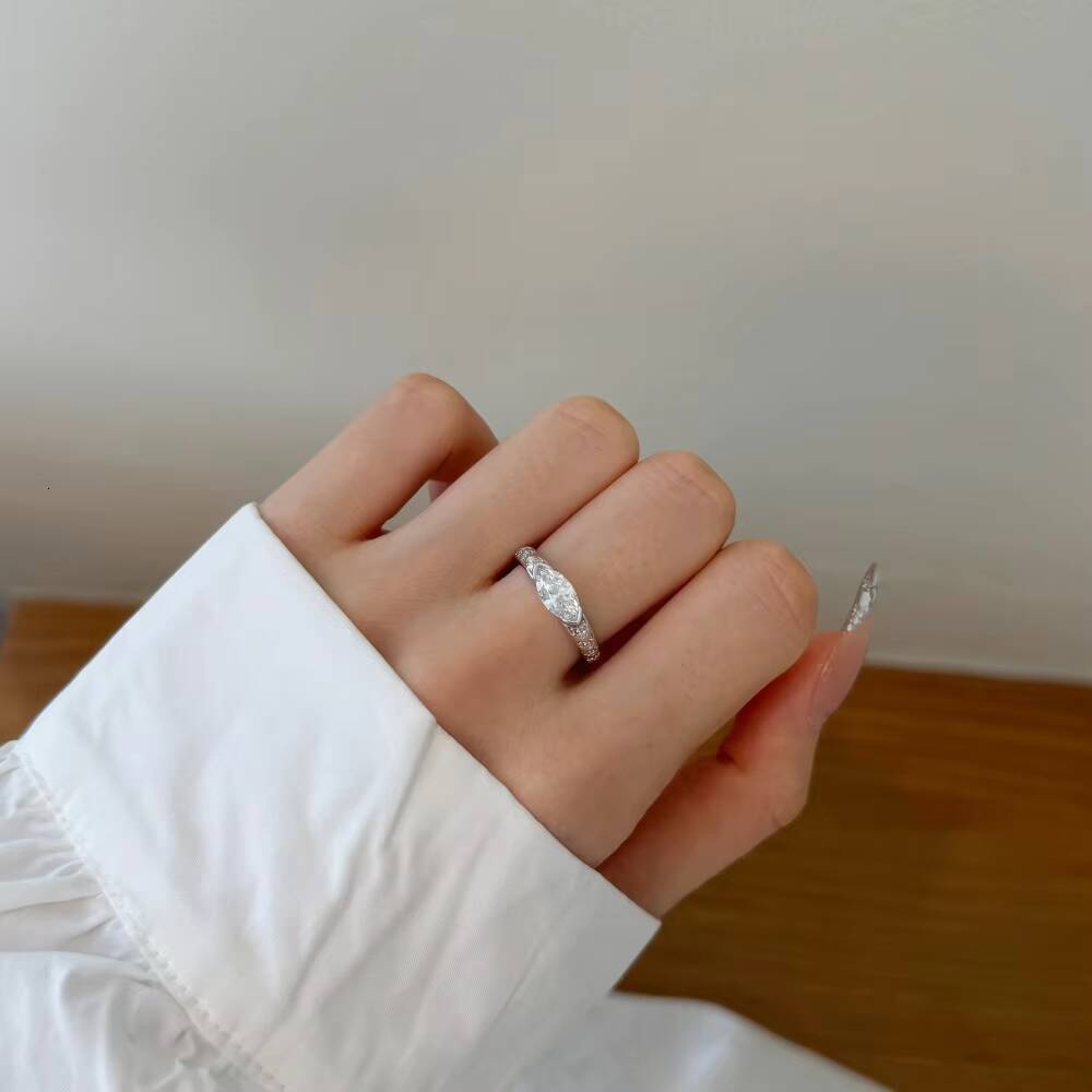 Dylam Delicate Classic Top Jewelry 925 Sterling Silver Eternity Band Shiny Diamond Marquise 5A Cubic Zirconia Engagement Rings