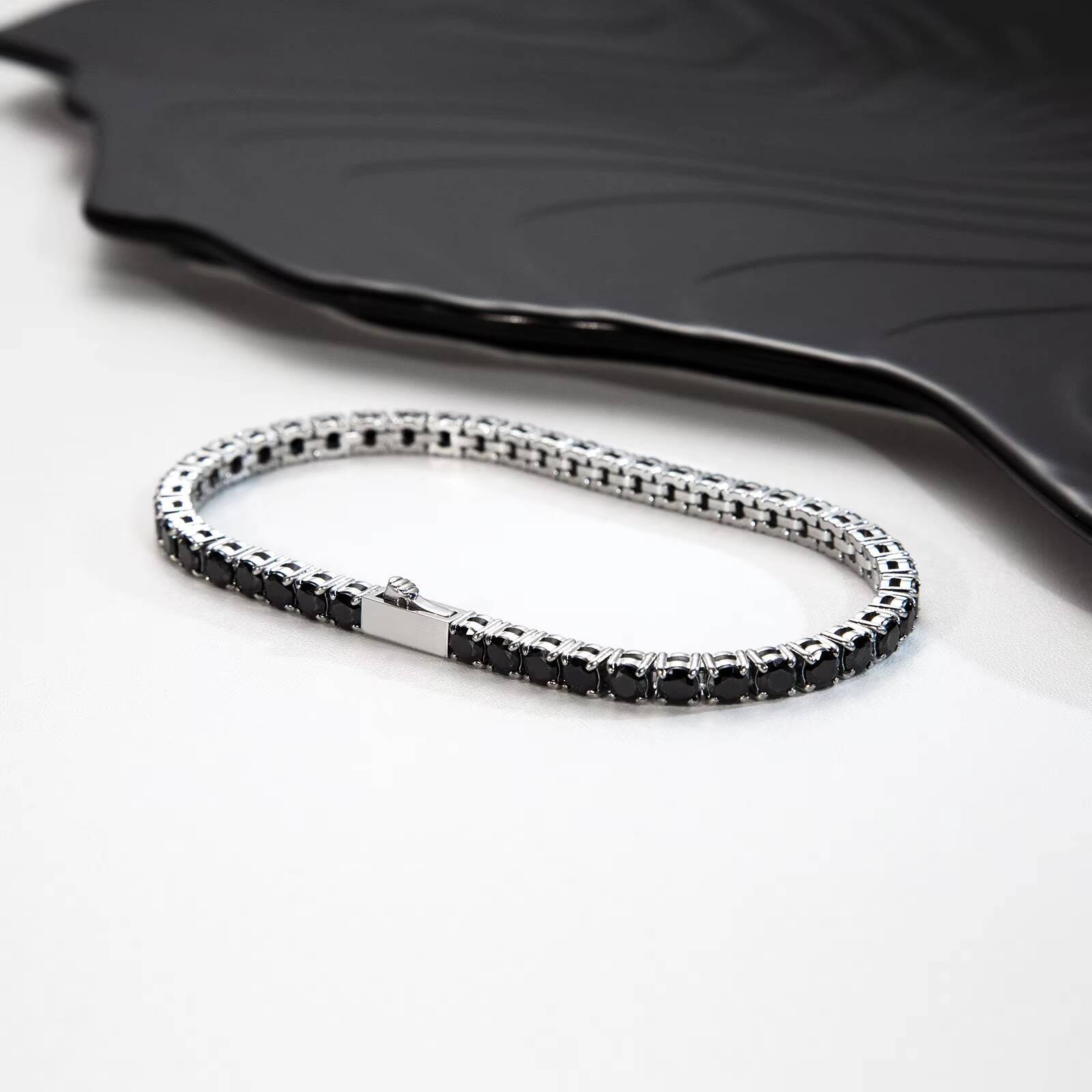 Fashion Stainless Steel Pure Black Zircon Tennis Chain with Custom Length Bracelet Jewelry for Gift