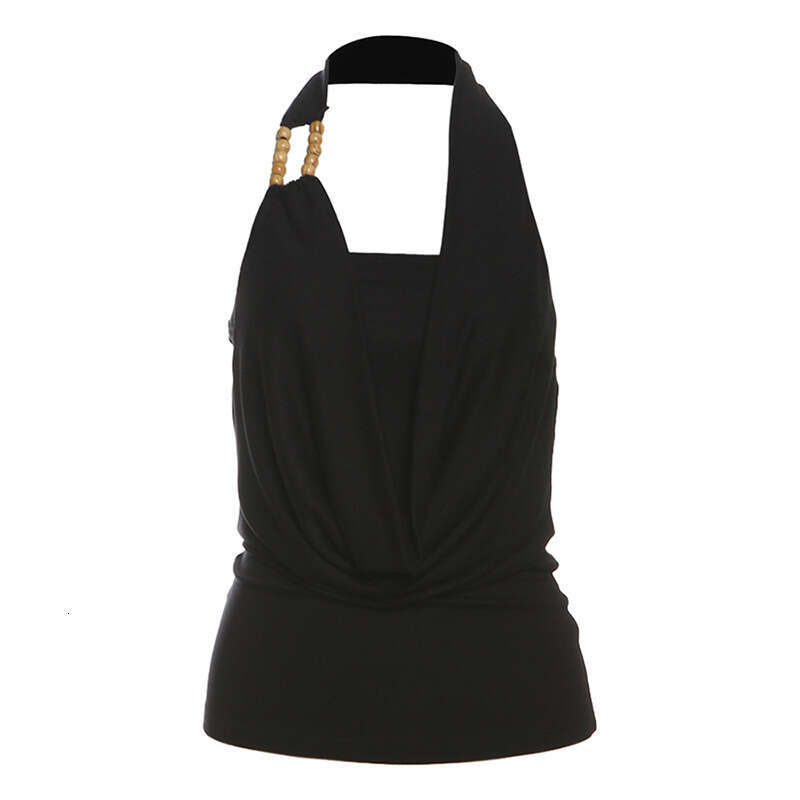 2025 Spring New Women's Solid Color Slim Fit Street Fashion Halter Sexy Backless Tank Top aee