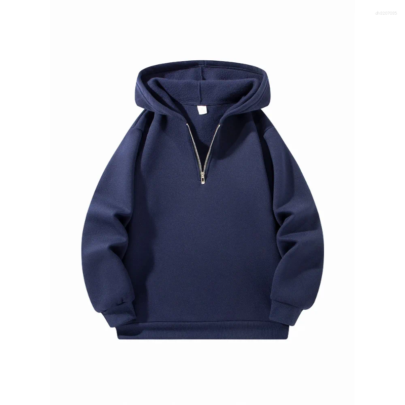 Cotton Men's Hoodies Half Zipper Hooded Solid Color Long Sleeve Sweatshirts Autumn Loose Sport Warm Sweats Fashion Casual Pullover
