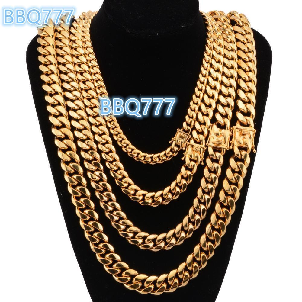 Wholesale Mens Trendy 18K Gold PVD Plating Miami Cuban Link Bracelet Classic 316L Stainless Steel Thick Chains Necklace Jewelry