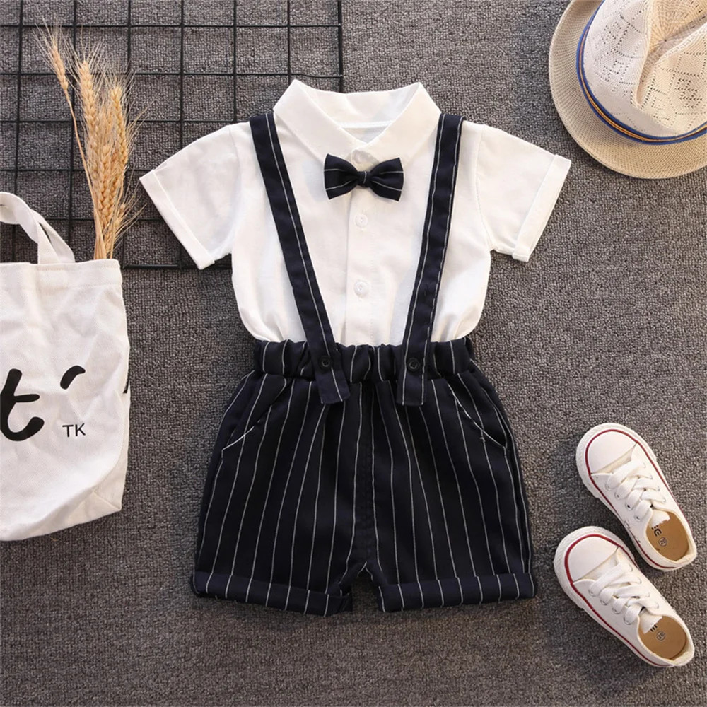 Boys Clothing Sets Summer Gentleman Stripe Short Sleeve Tshirts Shorts 2Pcs Kids Clothes Set Infant 1st Birthday Party Sets 250725