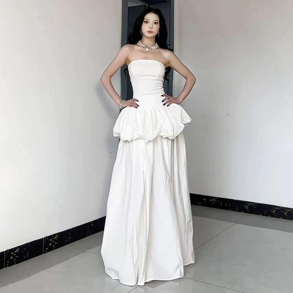 2025 Summer INS Style New Solid Color Waist-Cinching Flower Bud Strapless Slim Elegant Dress ea5