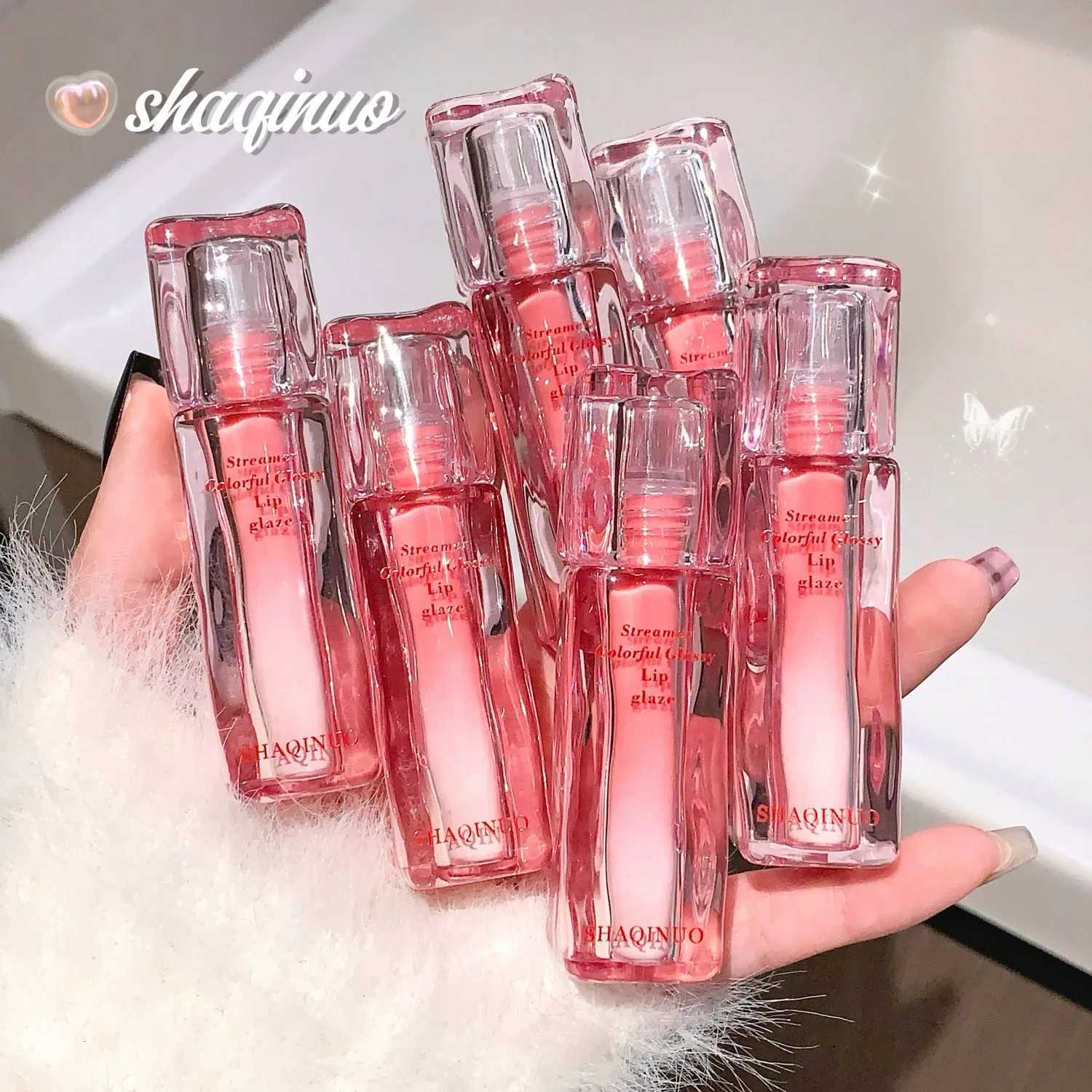 SHAQINUO 6-color mirror doe glass lip flow dazzle color water light lip glaze pure desire feeling white lipstick lip clayXJ250724