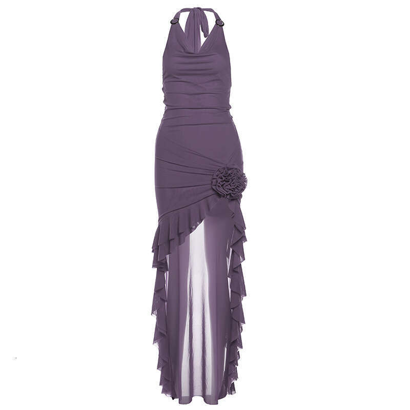 2024 Spring Summer New Women's Solid Color Sexy Halter Neck Slim Waist Dress 5ff