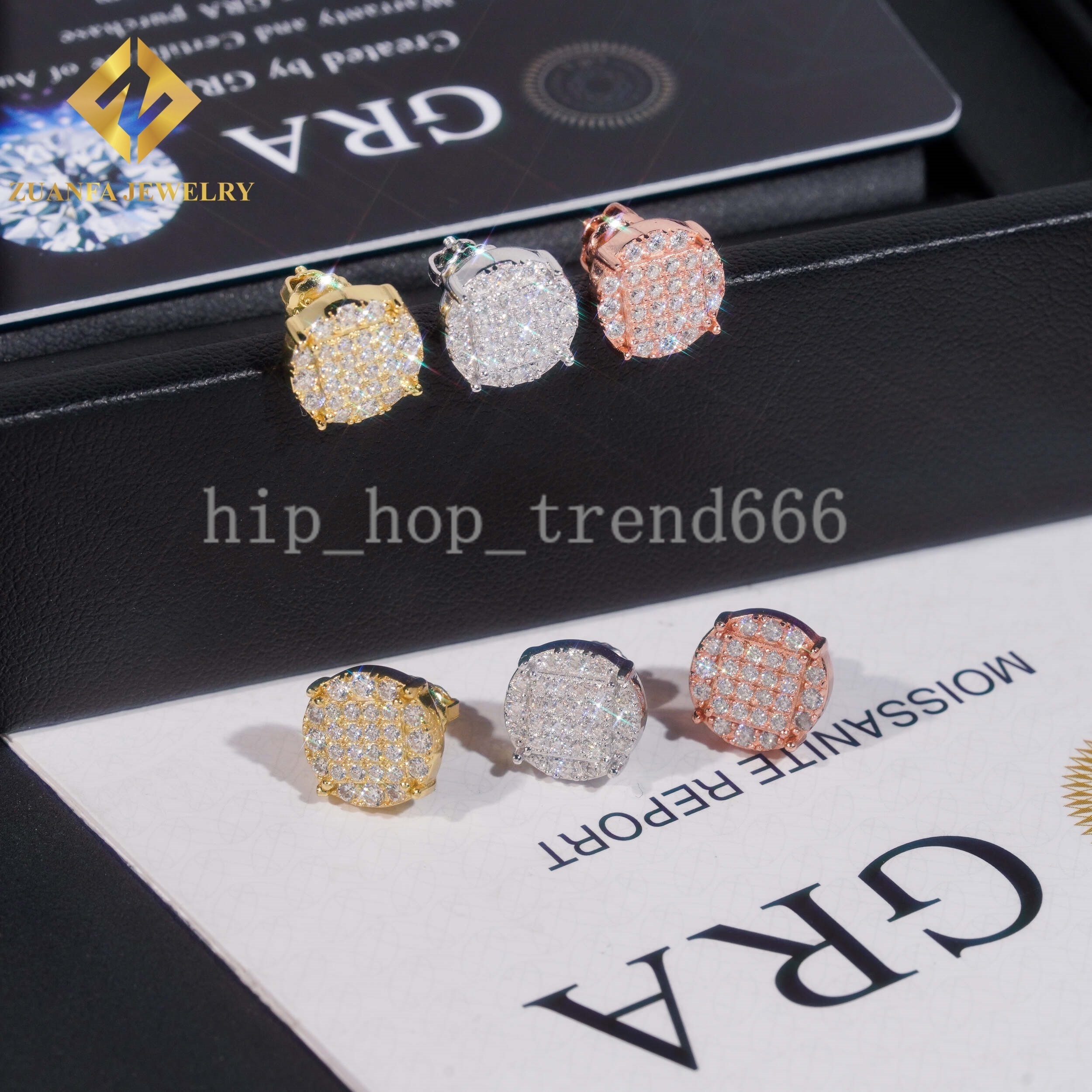 GRA Pass Diamond Tester Round Shape Stud Earrings VVS Moissanite 925 Silver Stud Earrings Hip Hop Jewelry Unisex