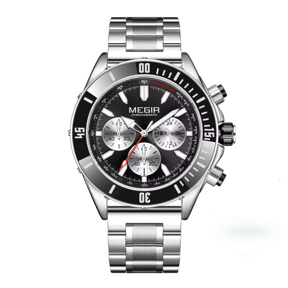 DHwatches MEGIR Men's Chronograph Watch - Stainless Steel Band, Luminous, 30M Waterproof, Multifunction Quartz Wristwatch