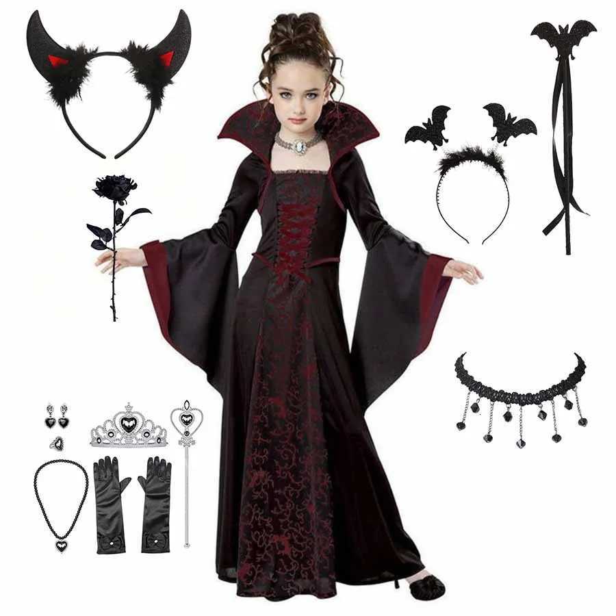 Halloween Costume for Kids Halloween Fantasy Vampire Costume Girls Long Tutu Dress Kids Carnival Outfit Gothic Feather Clothes Z250725