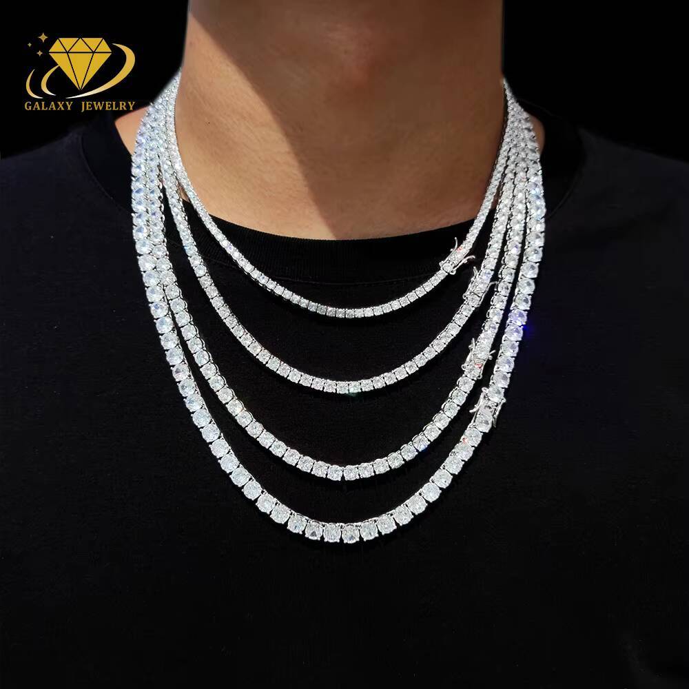 Luxury Gold 2mm Moissanite Tennis Chain 925 Sterling Silver Vvs Moissanite Chain Diamond Tennis Bracelet Necklace
