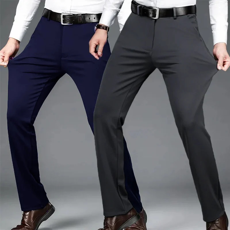 2942 Mens Summer Thin Fashion Business Casual Suit Pants Long Elastic Straight Sleeve Formal Plus Size y250725