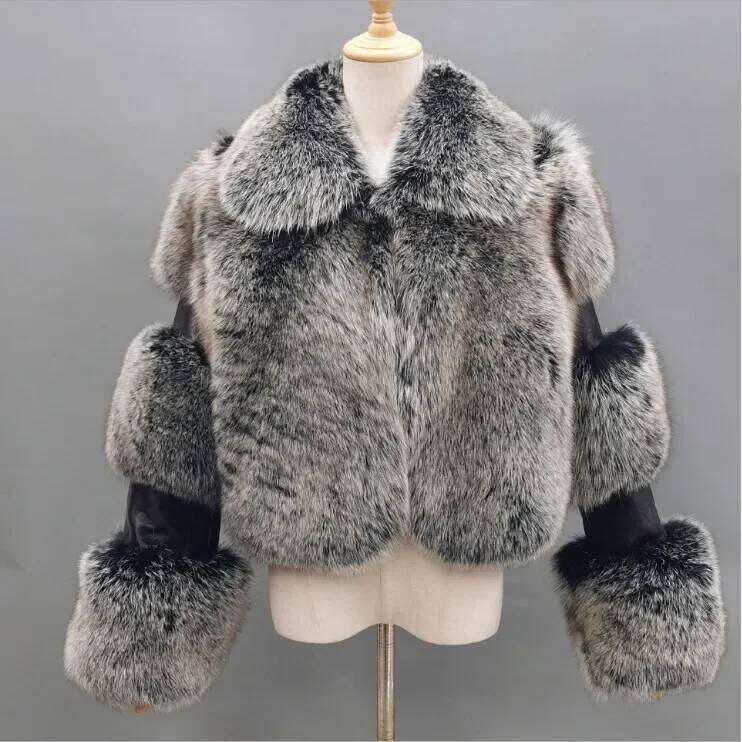 Winter Cropped Coat Short Faux Warm Fashionable Fox Fur Fluffy Jacket Women's Clothing Outerwears MDNG