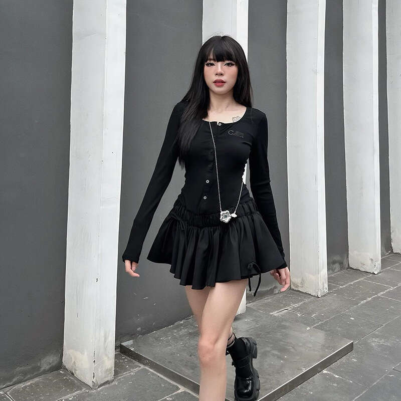 2024 Autumn New Women's Solid Color Slim High Waist Street Fashion Round Neck Long Sleeve Dress 151