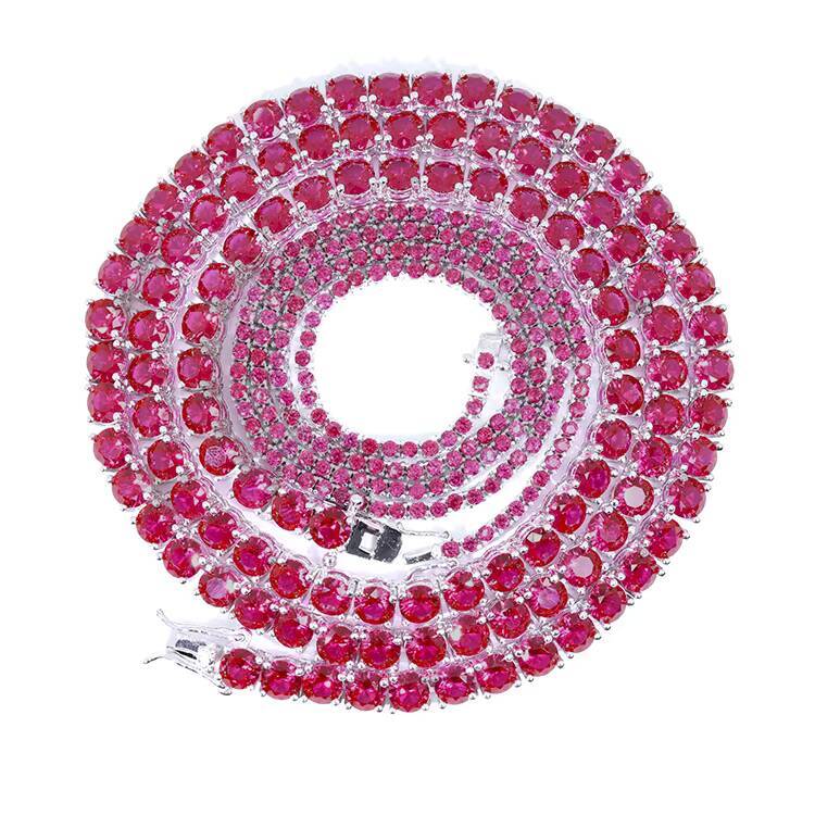 Wholesale Price Sapphire Tennis Chain S925 Silver with Red Corundum Ruby Stone Tennis Chain
