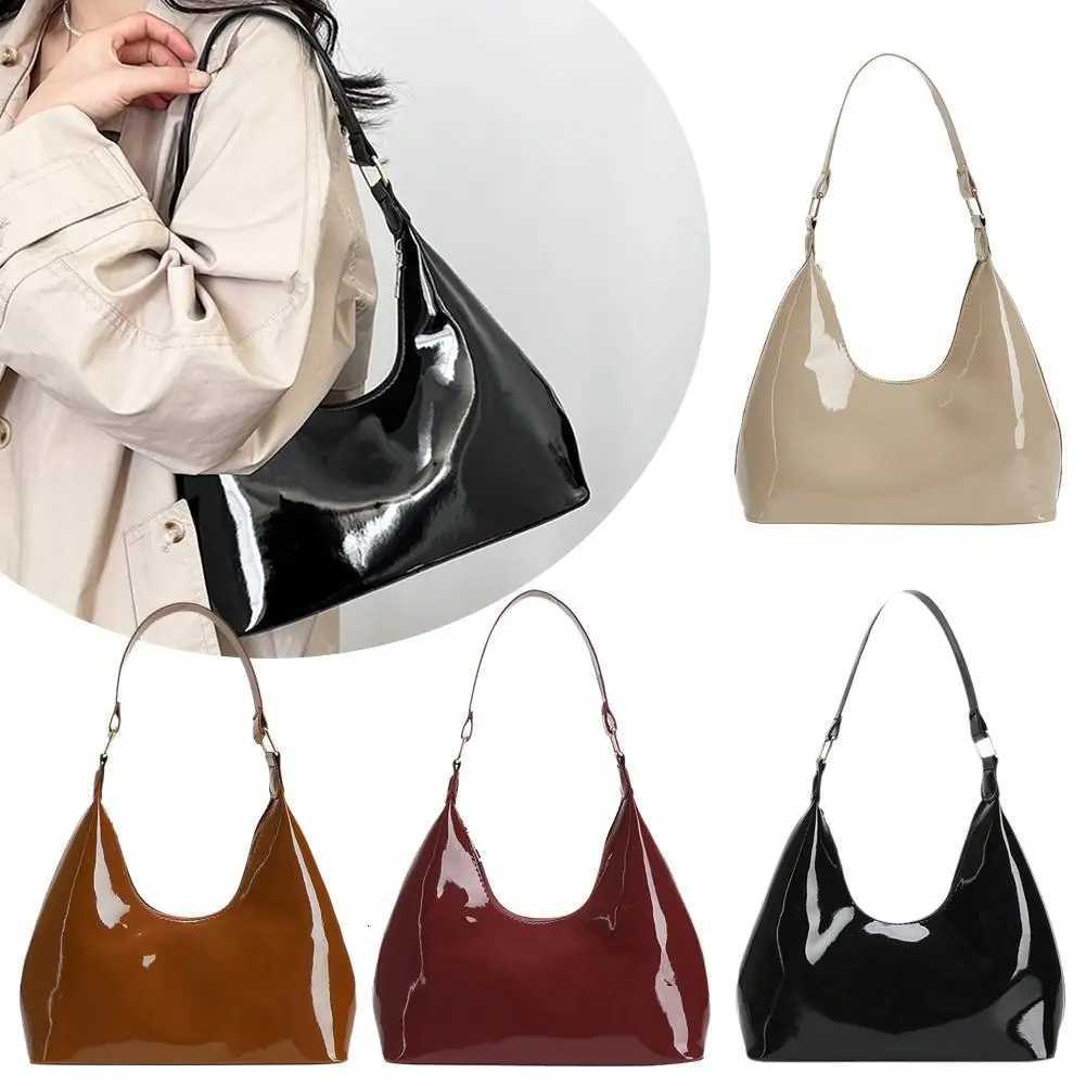 Vintage Glossy Shoulder Bag Fashion PU Leather Solid Messenger Bag Bright Women Purse Underarm Bag Face Texture Shoulder Bag T8K9 Y250725